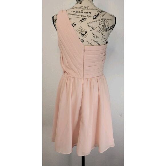 Morilee Madeline Gardner 8 babydoll Mini Dress One shoulder Layered Blushed - Picture 5 of 8